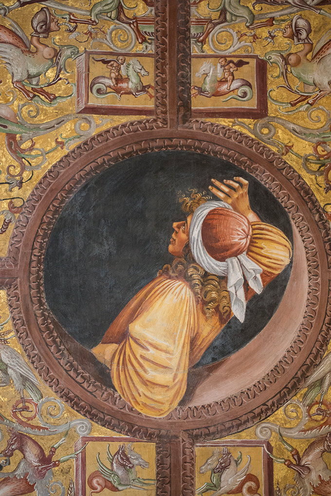 Spectator looks up at Signorelli's frescoes