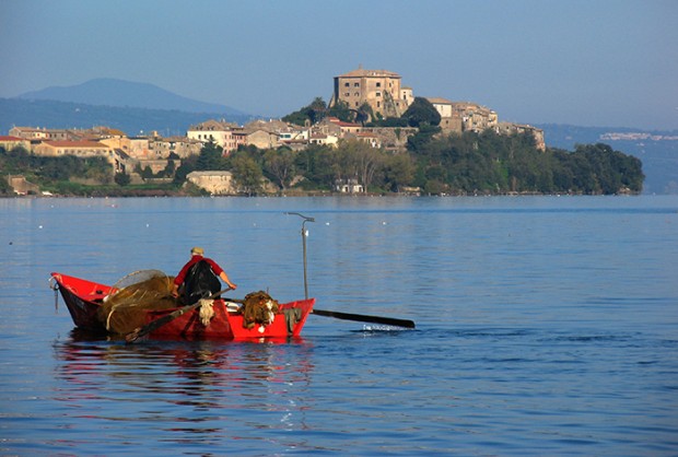 Lake Bolsena, red fishing boat