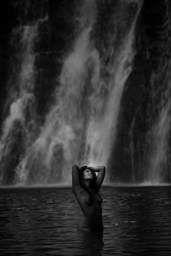 girl and waterfall